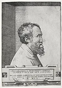 Portrait of Michelangelo in profile facing right