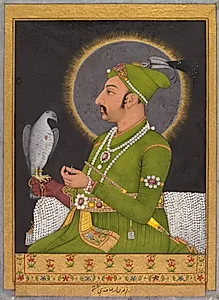 Posthumous portrait of the Mughal emperor Muhammad Shah (reigned 1719–1748) holding a falcon (recto) by Muhammad Rizavi Hindi (Indian, active mid-1700s)