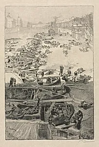 Potatoes Arriving at the Hôtel de Ville by Auguste Louis Lepère (French, 1849–1918)