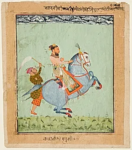 Prince Mathu Singh of Jatoli on a Blue Horse Riding to Udaipur by Unknown Artist