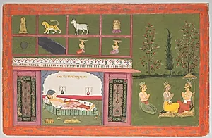Prince Shreyamsa dreams of the coming of Rishabha, from a Panchakalyanaka (Five Auspicious Events) by Unknown Artist