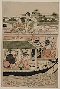 Print from Pleasure Boats on the Sumida River beneath Shin-Ōhashi Bridge by Chōbunsai Eishi (Japanese, 1756–1829)