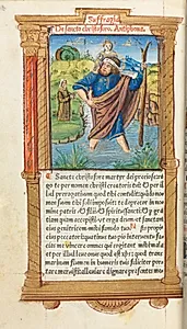 Printed Book of Hours (Use of Rome):  fol. 101v, St. Christopher by Guillaume Le Rouge (French, Paris, active 1493–1517)