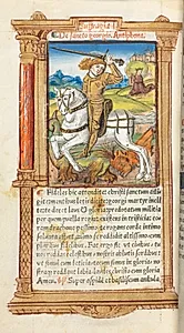 Printed Book of Hours (Use of Rome):  fol. 103v, St. George Slaying the Dragon by Guillaume Le Rouge (French, Paris, active 1493–1517)