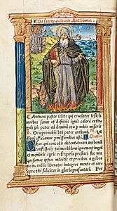 Printed Book of Hours (Use of Rome):  fol. 104v, St. Anthony Abbot by Guillaume Le Rouge (French, Paris, active 1493–1517)