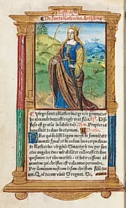 Printed Book of Hours (Use of Rome):  fol. 109v, St. Catherine by Guillaume Le Rouge (French, Paris, active 1493–1517)