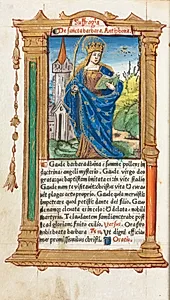 Printed Book of Hours (Use of Rome):  fol. 110v, St. Barbara by Guillaume Le Rouge (French, Paris, active 1493–1517)