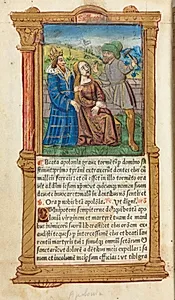 Printed Book of Hours (Use of Rome):  fol. 111v, St. Apollonia by Guillaume Le Rouge (French, Paris, active 1493–1517)