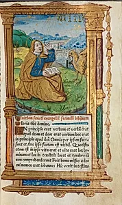 Printed Book of Hours (Use of Rome): fol. 17r, St. John on Patmos by Guillaume Le Rouge (French, Paris, active 1493–1517)