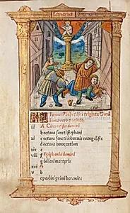 Printed Book of Hours (Use of Rome): fol. 2v, January calendar illustration by Guillaume Le Rouge (French, Paris, active 1493–1517)