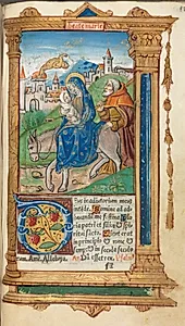 Printed Book of Hours (Use of Rome): fol. 42r, Flight into Egypt by Guillaume Le Rouge (French, Paris, active 1493–1517)