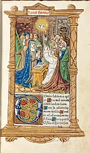 Printed Book of Hours (Use of Rome):  fol. 58r, Pentecost by Guillaume Le Rouge (French, Paris, active 1493–1517)