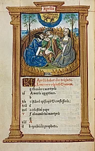 Printed Book of Hours (Use of Rome): fol. 5v, April calendar illustration