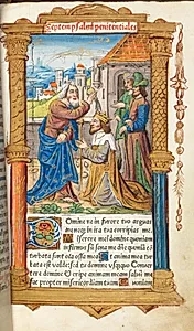 Printed Book of Hours (Use of Rome):  fol. 65r, David and Samuel by Guillaume Le Rouge (French, Paris, active 1493–1517)