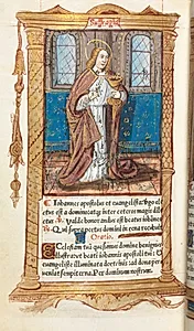 Printed Book of Hours (Use of Rome):  fol. 98v, St. John the Evangelist by Guillaume Le Rouge (French, Paris, active 1493–1517)