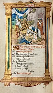 Printed Book of Hours (Use of Rome): fol. 9v, August calendar illustration by Guillaume Le Rouge (French, Paris, active 1493–1517)