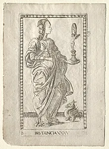 Prudence (from the Tarocchi, series B: Cosmic Principles & Virtues, #35) by Master of the E-Series Tarocchi (Italian, 15th century)