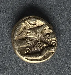 Quarter Stater: Tree-like Trophy on Triad of Ringed Pellets (obverse) by Unknown Artist