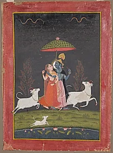 Radha and Krishna in the Rain by Unknown Artist