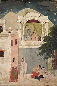 Radha and Krishna Seated on a Balcony by Unknown Artist