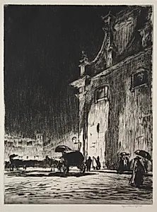 Rainy Night in Rome by Muirhead Bone (British, 1876–1953)