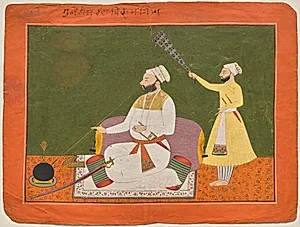 Raja Bikram Singh of Guler (reigned 1661–85) smoking a hookah by Unknown Artist