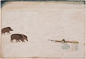 Raja Ram Chand of Amber (r. 1667–88) Hunting Wild Boar by Unknown Artist