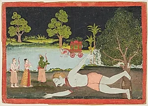 Rama and Lakshmana slay the demon giant Viradha, from Chapters 2 through 4 of the Aranya Kanda (Book of the Forest) of a Ramayana (Rama’s Journey) by Unknown Artist