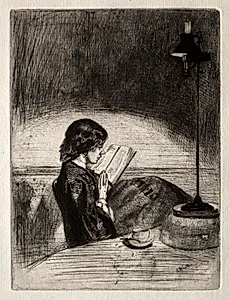 Reading by Lamplight by James McNeill Whistler (American, 1834–1903)