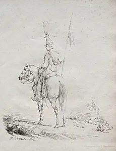 Receuil d'essais lithographiques:  Le Lancier en Vedette by Horace Vernet (French, 1789–1863)