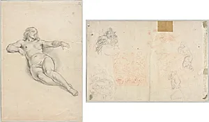 Reclining Female Nude (recto); Various Sketches of Figures and Plants (verso) by Anonymous