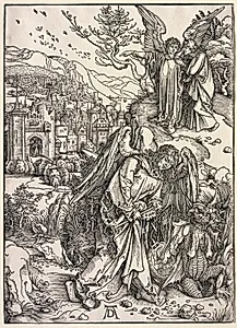 Revelation of St. John: Angel with the Key of the Bottomless Pit by Albrecht Dürer (German, 1471–1528)