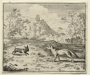 Reynard the Fox:  Reynard and the Rabbit by Allart van Everdingen (Dutch, 1621–1675)