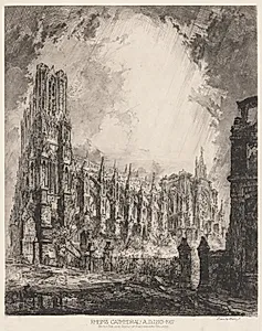 Rheims Cathedral and Ruins of Archbishop's Palace by Louis Orr (American, 1879–1966)