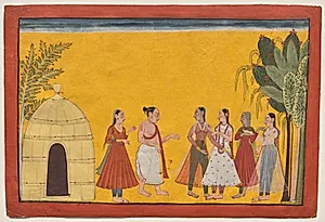 Rishyashringa addresses the courtesans, from the "Shangri" Ramayana by Unknown Artist