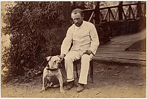 Robert Hotz Esquire and Bulldog by Raja Deen Dayal (Indian, 1844–1905)