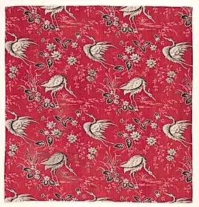 Roller-Printed Cotton with Heron and Flower Design by Unknown Artist