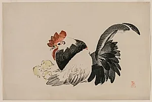 Rooster, Hen, and Chicks by Shibata Zeshin (Japanese, 1807–1891)