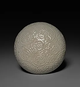 Round Covered Box with Floral Scrolls in Relief:  Qingbai type Ware (lid) by Unknown Artist