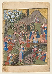Royal Reception in a Landscape, right folio from the double frontispiece of a Shahnama (Book of Kings) of Firdausi (Persian, about 940–1019 or 1025) (verso) by Unknown Artist