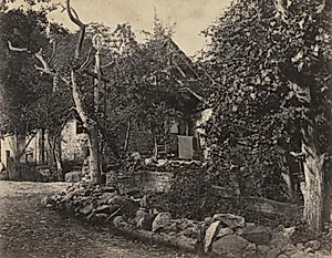 Rural Scene with Stone Building and Cross by Charles-Fortunat-Paul-Casimir Perier (French, 1812–1897)