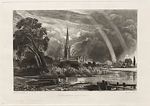 Salisbury Cathedral from the Meadows (Small Plate) by David Lucas (British, 1802–1881)