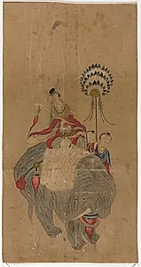 Samantabhadra on an Elephant with Two Attendants by Unknown Artist