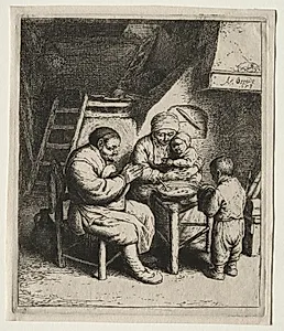 Saying Grace by Adriaen van Ostade (Dutch, 1610–1684)