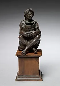 Seated Boy Clothed with Goat Skins Holding an Open Barrel by Unknown Artist