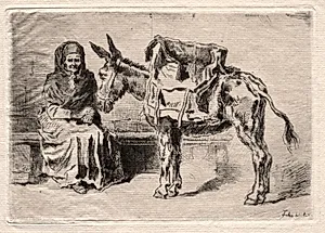 Seated woman with Mule by Félix Hilaire Buhot (French, 1847–1898)