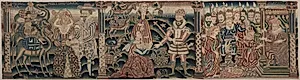 Section of an Embroidered Frieze: Rebecca Meeting Isaac, Abigail Meeting David with a Present, The Judgment of Solomon by Unknown Artist