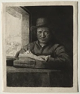 Self-Portrait Drawing at a Window by Rembrandt van Rijn (Dutch, 1606–1669)