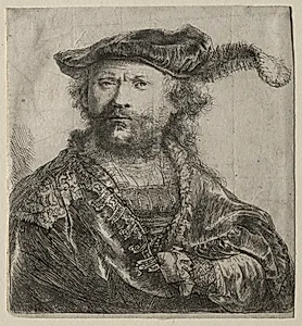 Self-Portrait in Velvet Cap with Plume by Rembrandt van Rijn (Dutch, 1606–1669)