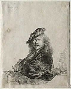 Self-Portrait Leaning on a Stone Sill by Rembrandt van Rijn (Dutch, 1606–1669)